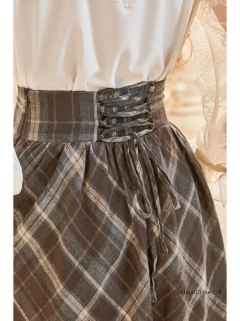 Plaid Maxi Skirt for Women Renaissance Fall Winter A-Line Victorian